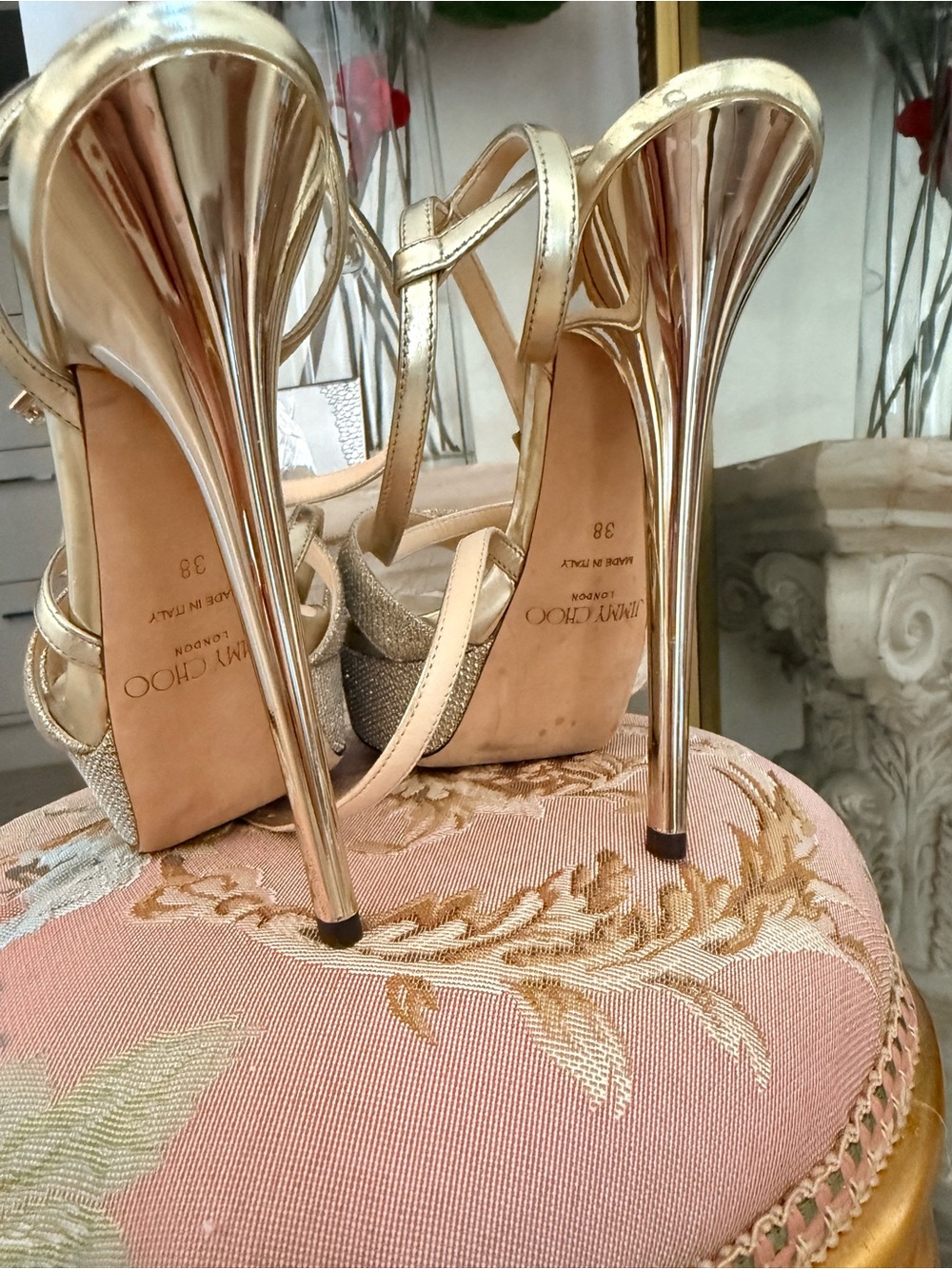 Jimmy Choo Metallic Gold High Heel Sandals - Picture 2 of 8